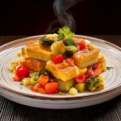 Gratin de tofu fumé et légumes